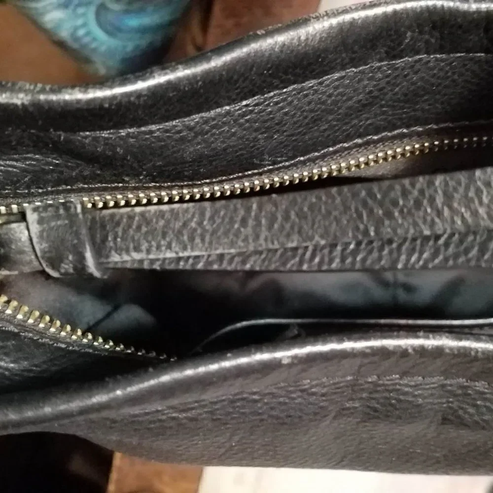 Cole Haan Black Pebbled Leather Hobo Bag with Outside Zip Pocket